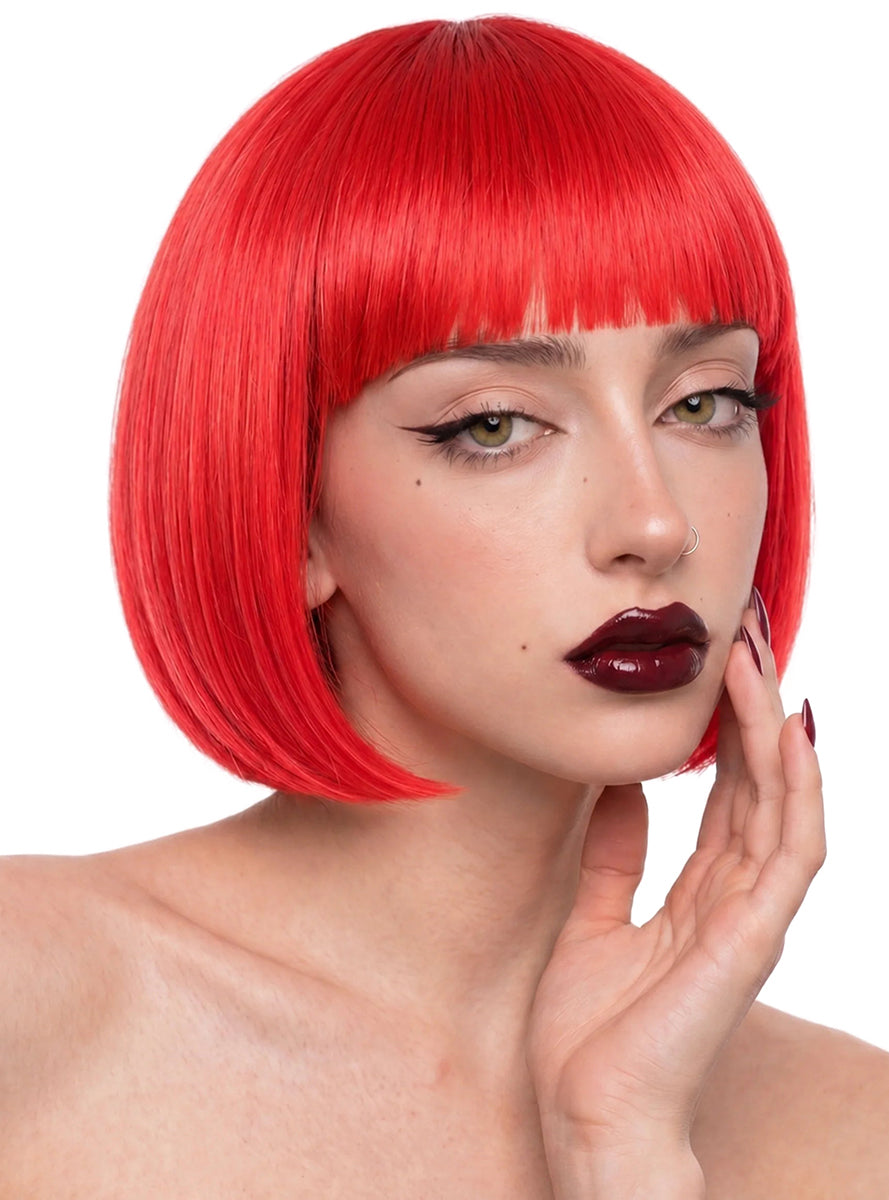 Margot Womens Short Red Cropped Bob with Fringe
