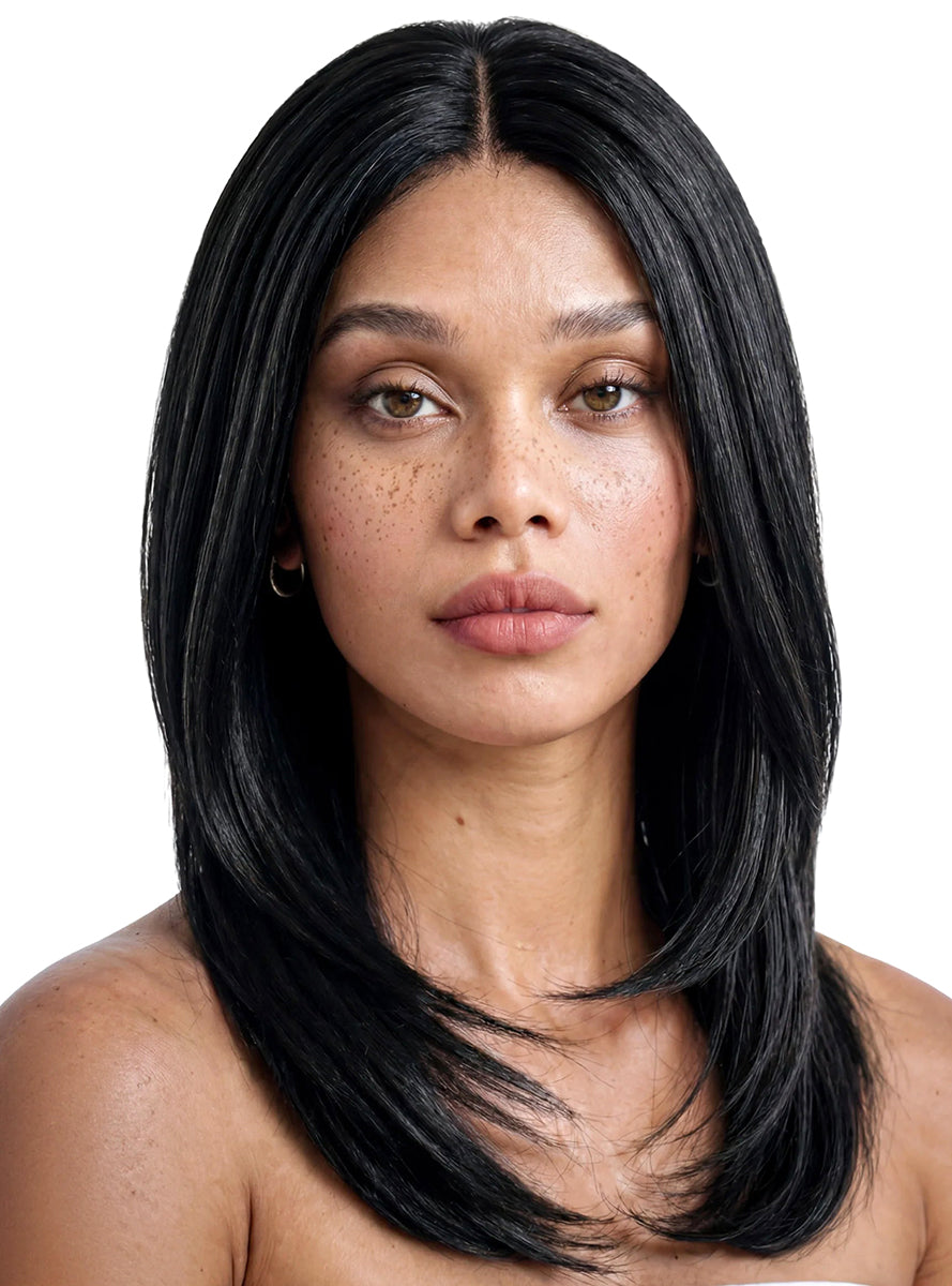 Zendaya Layered Black Bob with Centre Part