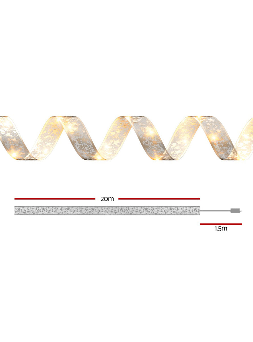Warm White Jingle Jollys 20 Metre Light Up Christmas Ribbon - Alternate Image