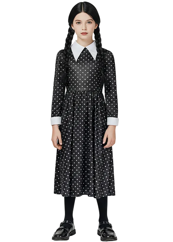 Image of Gothic Wednesday Addams Girls Costume - main image