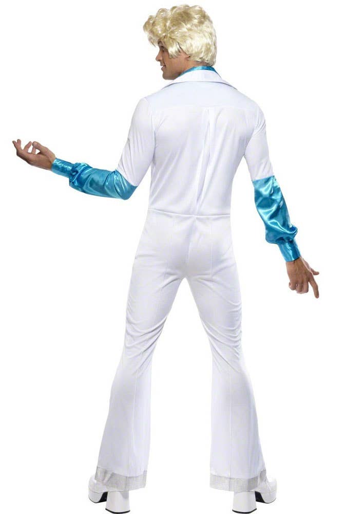 White and Blue 1970s Disco Dancing Mens ABBA Costume - Back Image