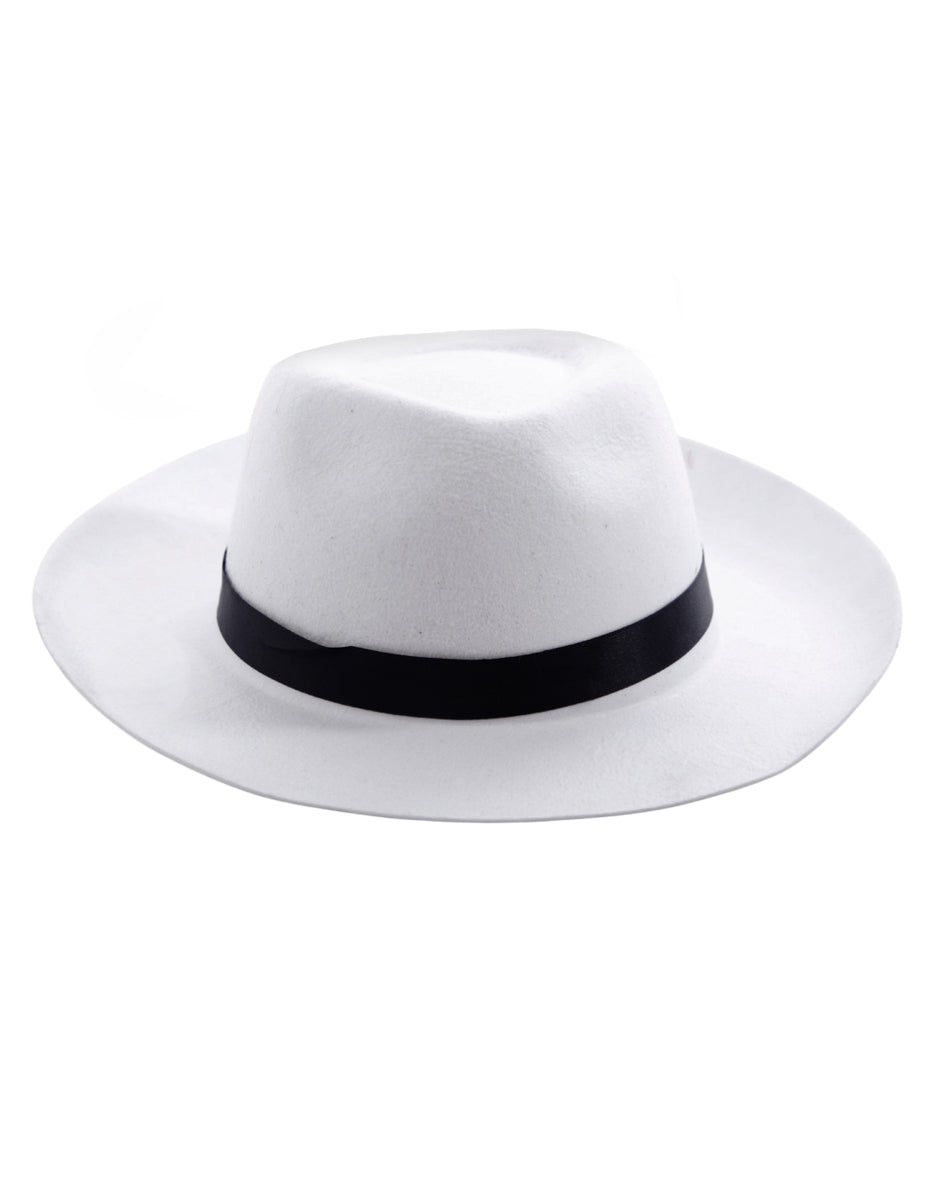 20s Gangster White Fedora Hat with Black Band