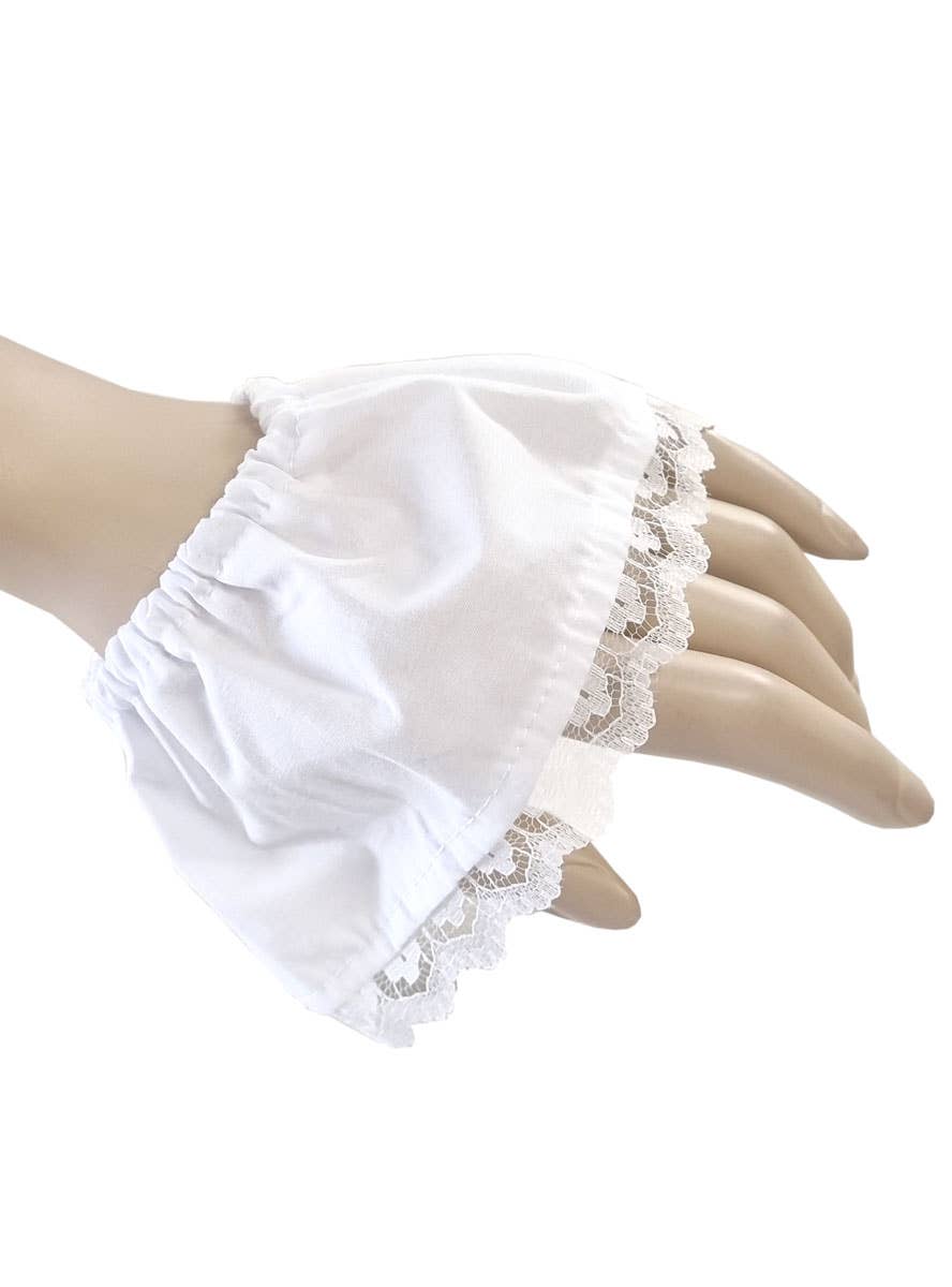 Image of Ruffled White Lace Jabot and Wrist Cuffs Accessory Set - Alternate Image 2