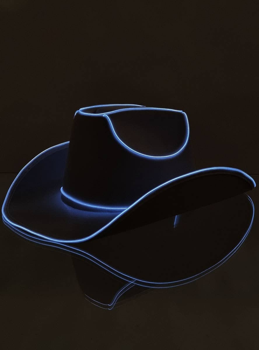 Image of Pearl White Cowgirl Festival Hat with Blue LED Lights - Light Up Image