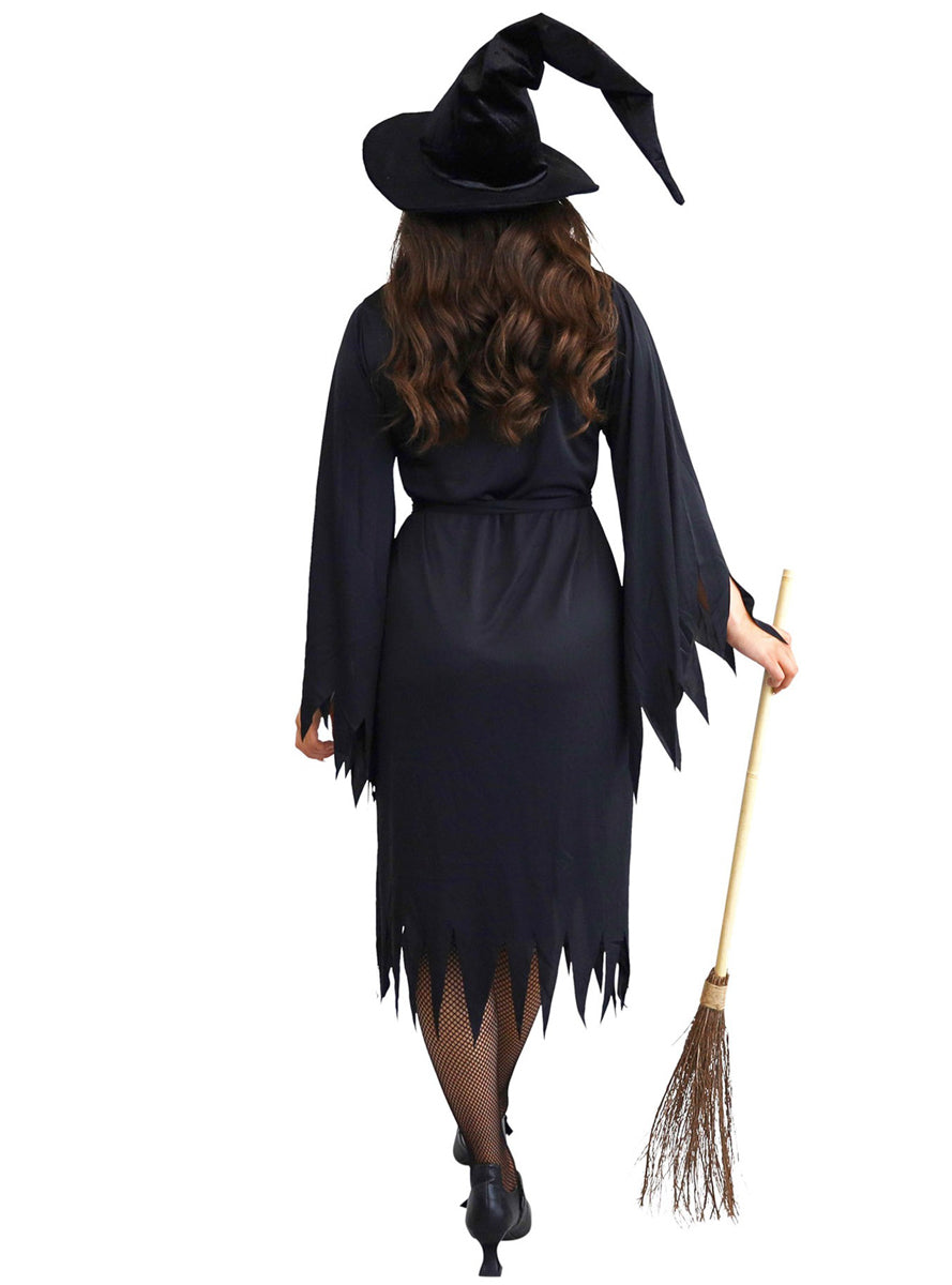 Womens Classic Black Wicked Witch Halloween Costume - Back Image