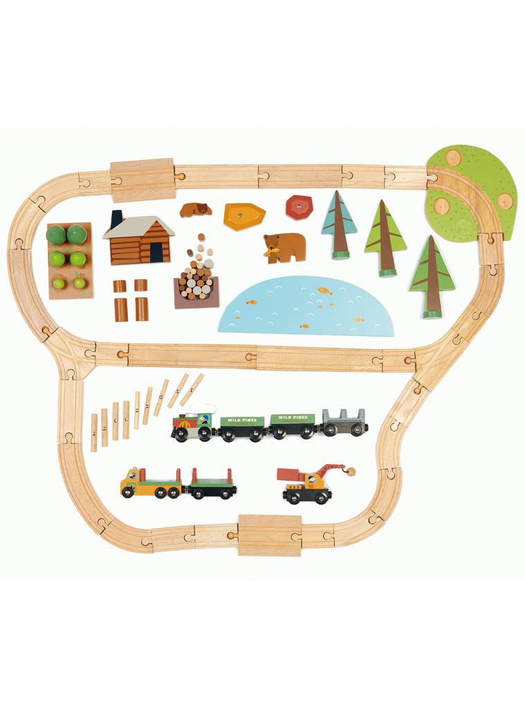 Wild Pines Wooden Train Toy Set - Birdseye Image