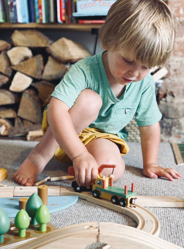 Wild Pines Wooden Train Toy Set - Lifestyle Image 3