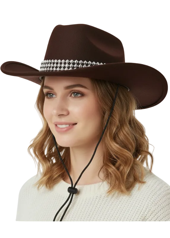 Wild West Brown Cowboy Costume Hat with Silver Band - Main Image