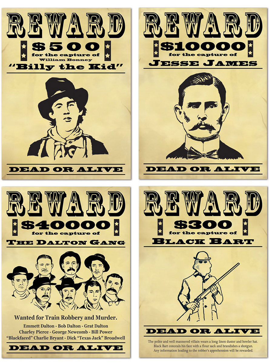 Wild West Wanted Signs 4 Pack - Main Image