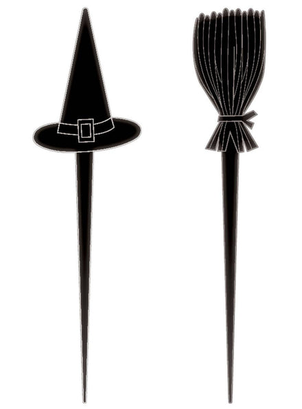 Image of Witch Hat and Broom 6 Pack Halloween Food Picks