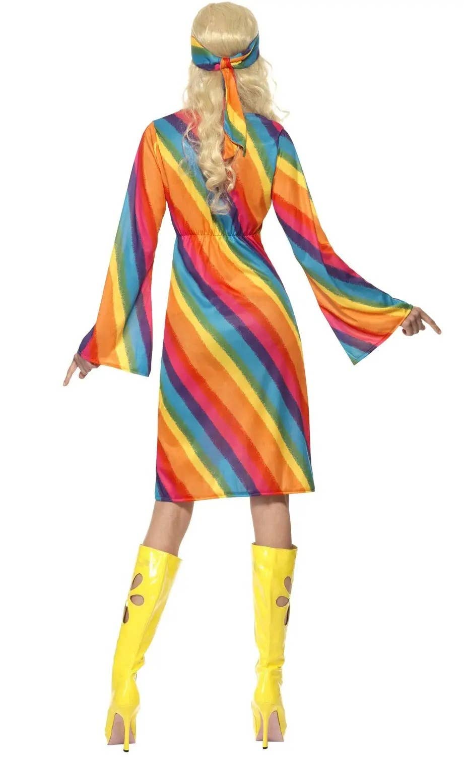 70's Rainbow Hippie Women's Plus Size Costume Dress - Back View