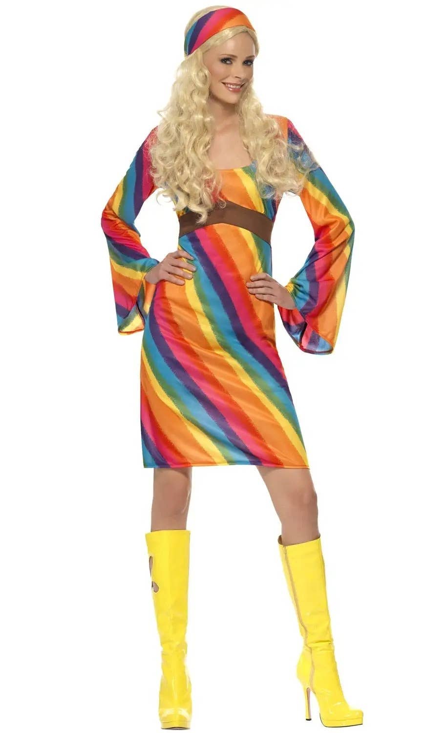 70's Rainbow Hippie Women's Plus Size Costume Dress - Main View