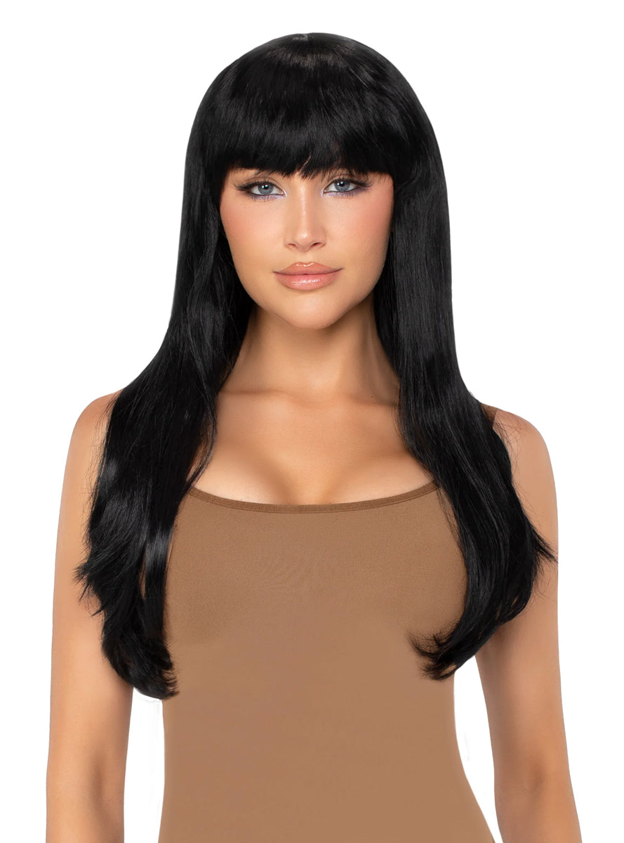 Bangin Black Long Straight Women's Costume Wig Wih Fringe - Main Image
