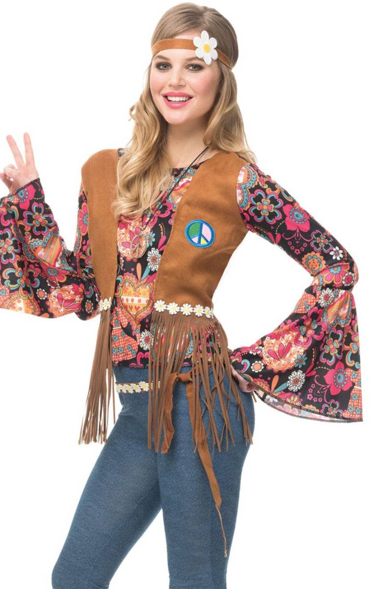 Women's Peace Out Hippie 1960's Costume - Zoom Image