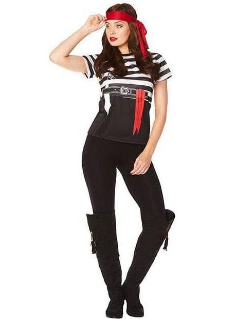 Image of Striped Black and White Women's Pirate Costume Shirt - Alternate Full Front View