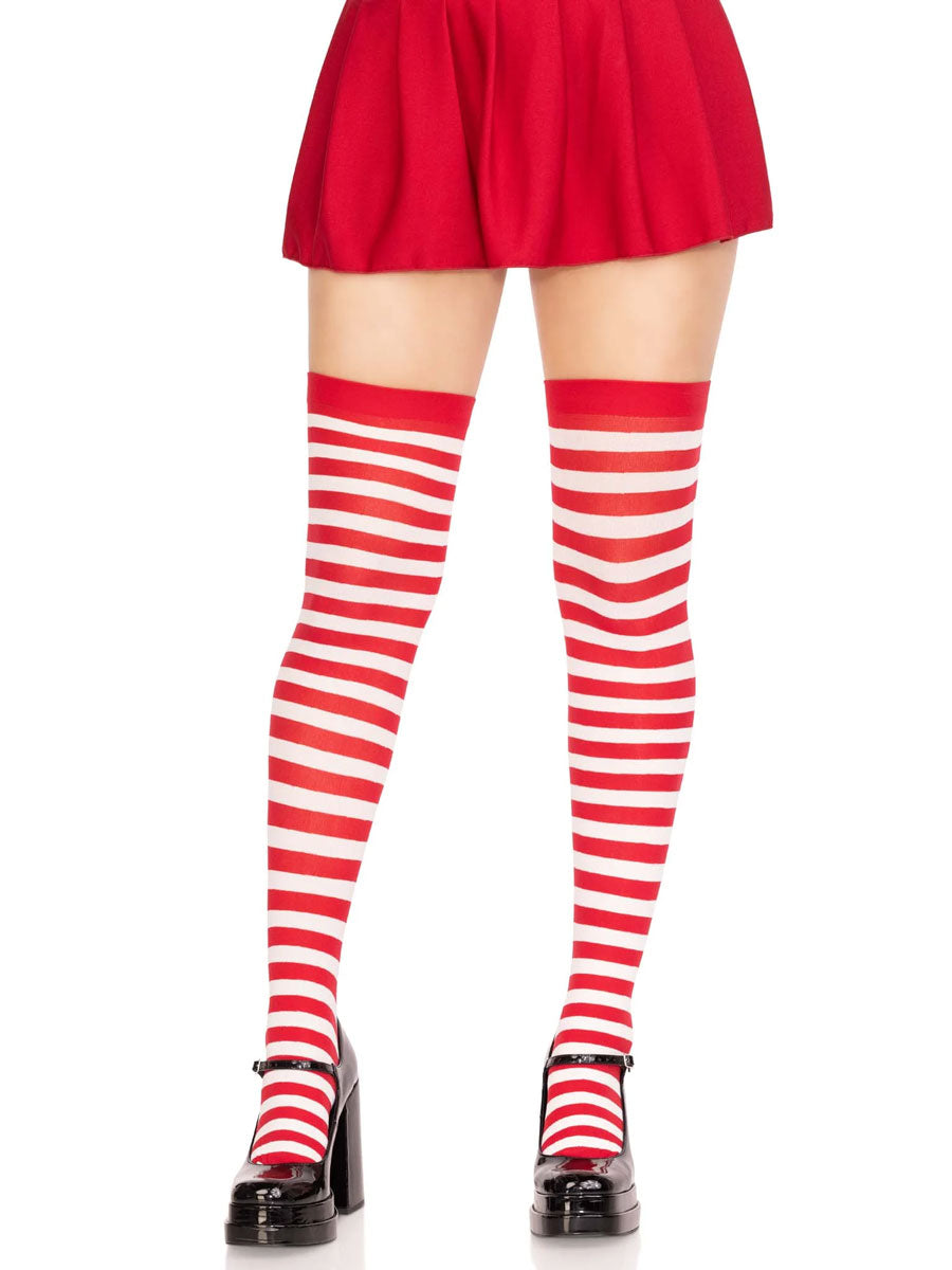 Women's Red and White Thigh High Hosiery - Main Image