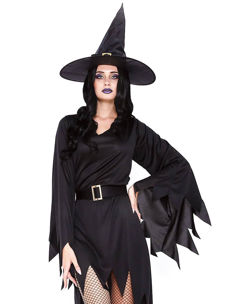 Classic Black Sexy Witch Halloween Costume for Women - Close Image