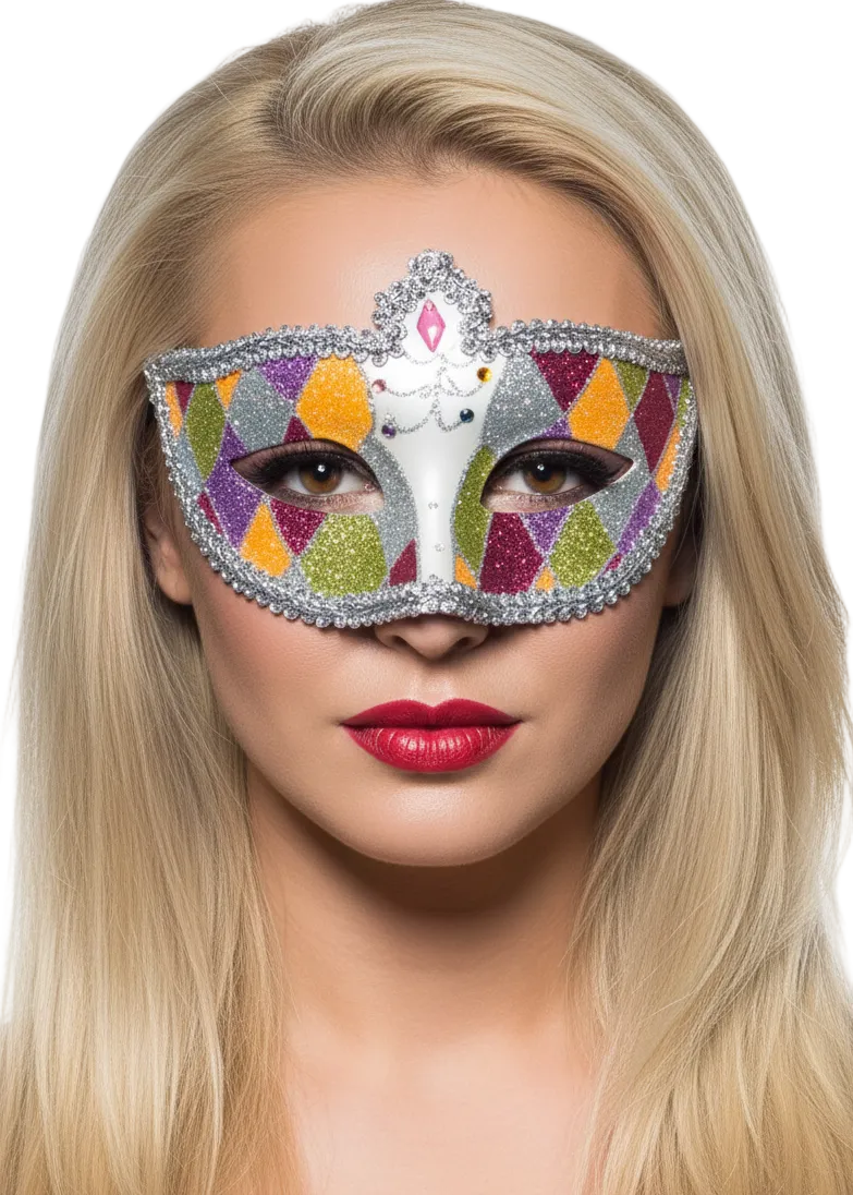Womens Multicoloured Pastel Glitter Harlequin Masquerade Mask - Main Image