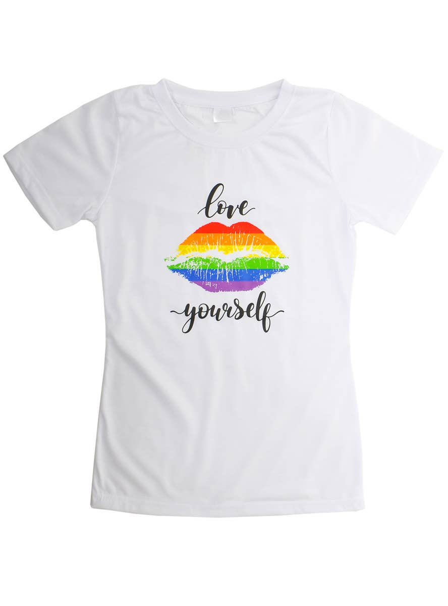 Image of Fitted White Love Yourself Women's Crew Neck Shirt