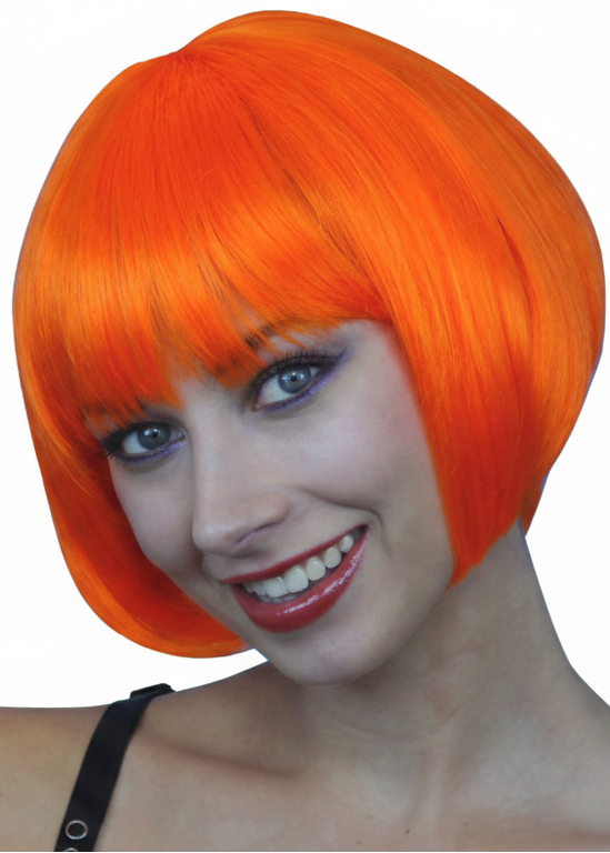 Womens Short Orange Bob Costume Wig With Fringe Main Image