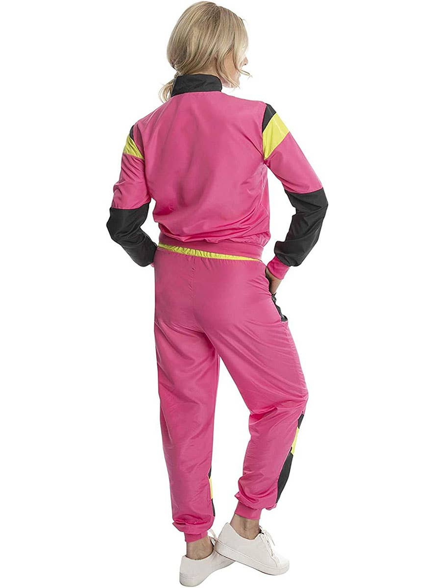 Image of 80s Pink and Black Tracksuit Women's Costume - Back Image