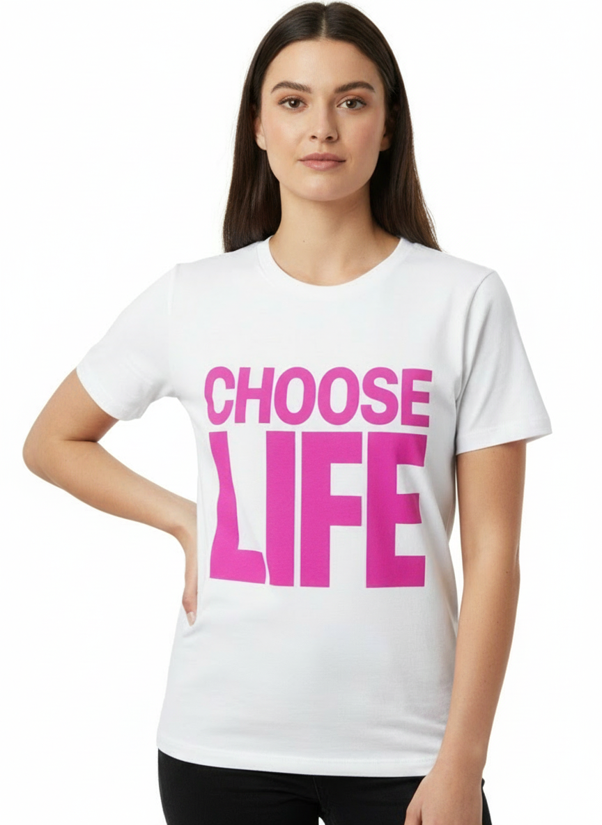 Pink and White Choose Life T-Shirt Main Image