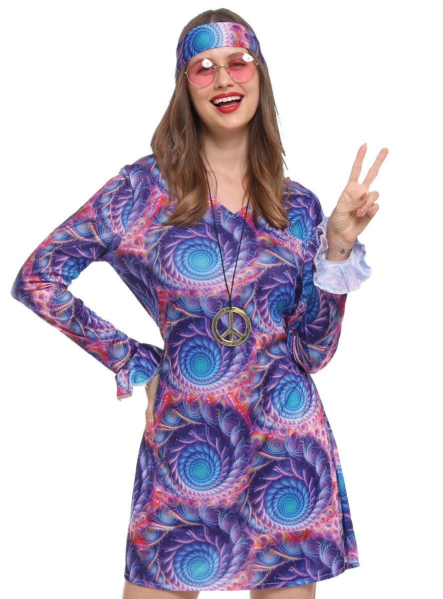 Purple 1970s Women's Hippie Costume - Close Image