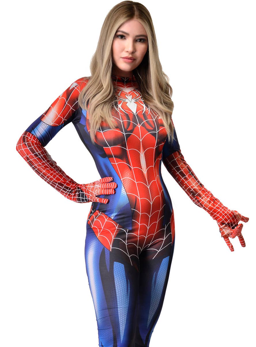 Image of Front of Spider Womens Sexy Red Superhero Costume