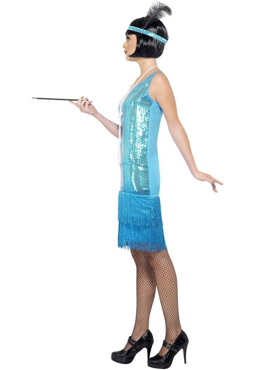 Image of Flirty Flapper Women's Blue 1920s Costume - Side View