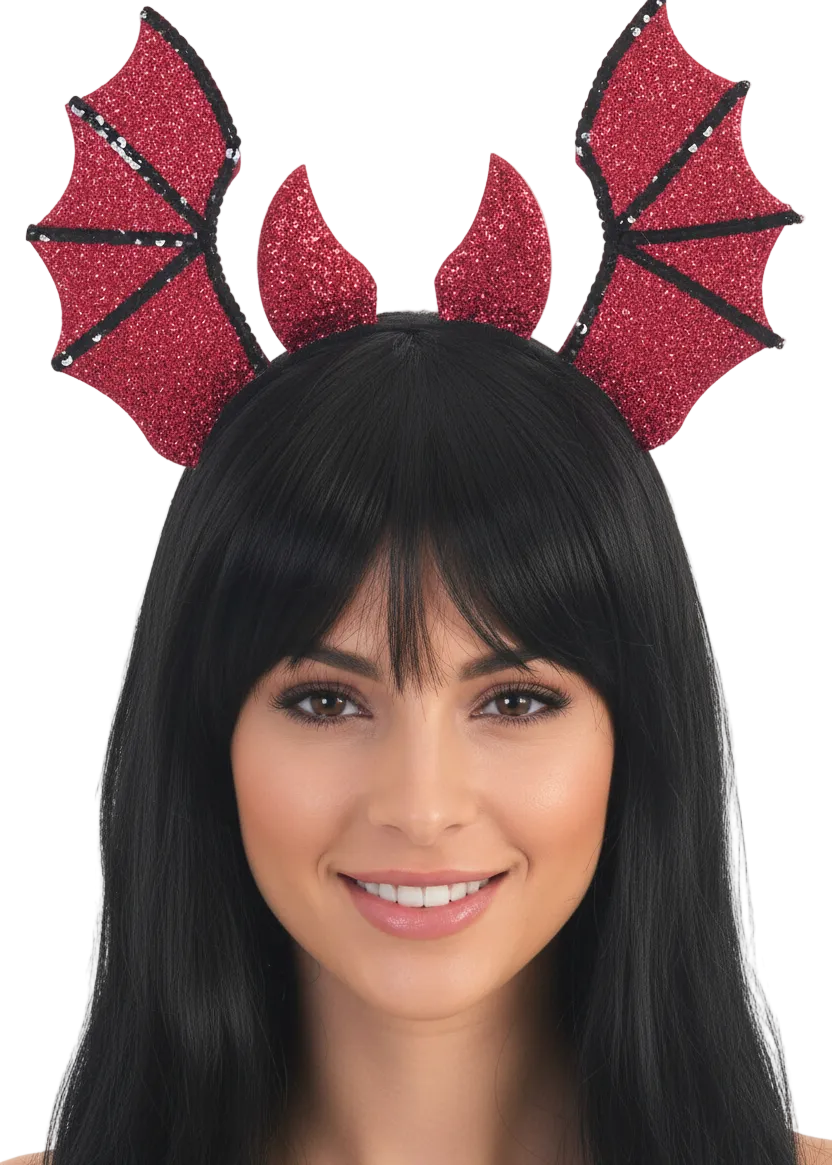 Sparkly Pink and Black Sequin Bat Halloween Headband - main image