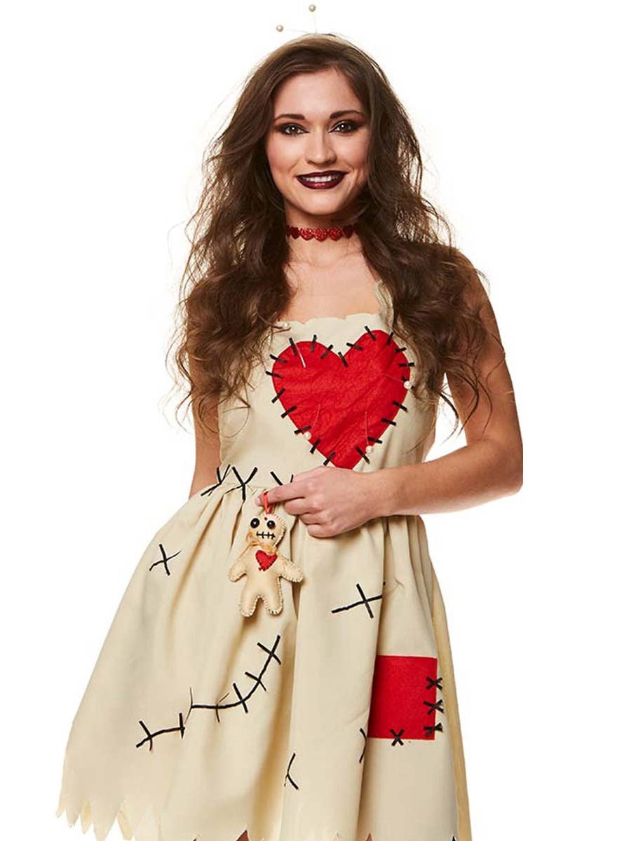 Image of Voodoo Doll Women's Halloween Costume - Close View