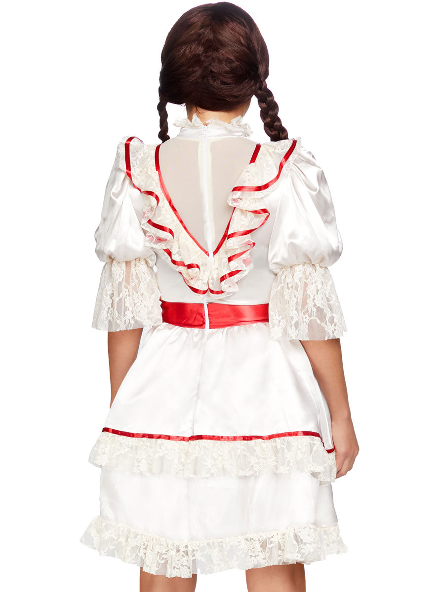 Women's Haunted Doll Annabelle Halloween Fancy Dress Costume - Close Back Image