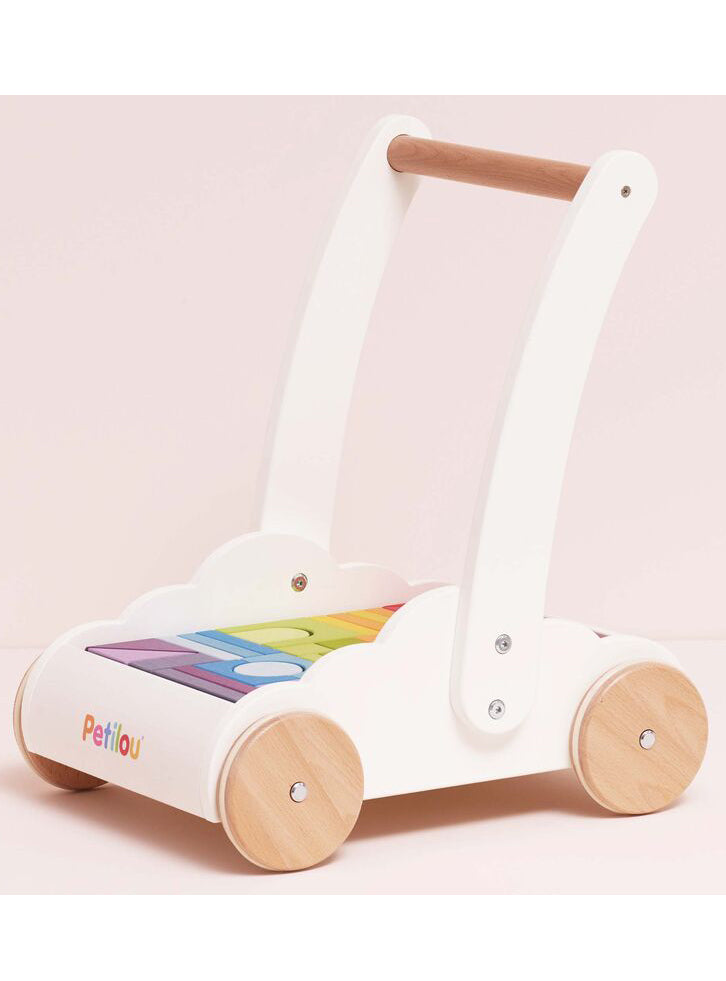 Wooden Baby Walker with 45 Piece Rainbow Blocks