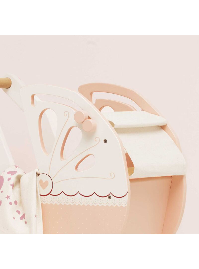 Wooden Pink And White Kids Doll Pram - Lifestyle Image 3