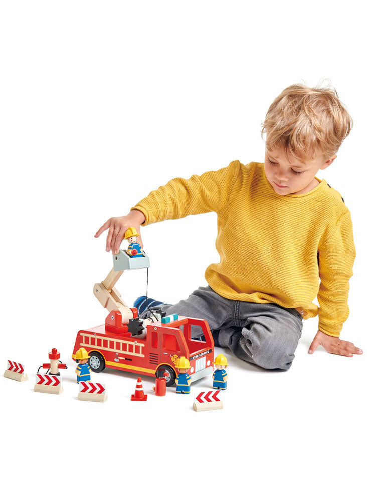 Wooden Red Fire Engine Kids Toy Set - Alternate Image