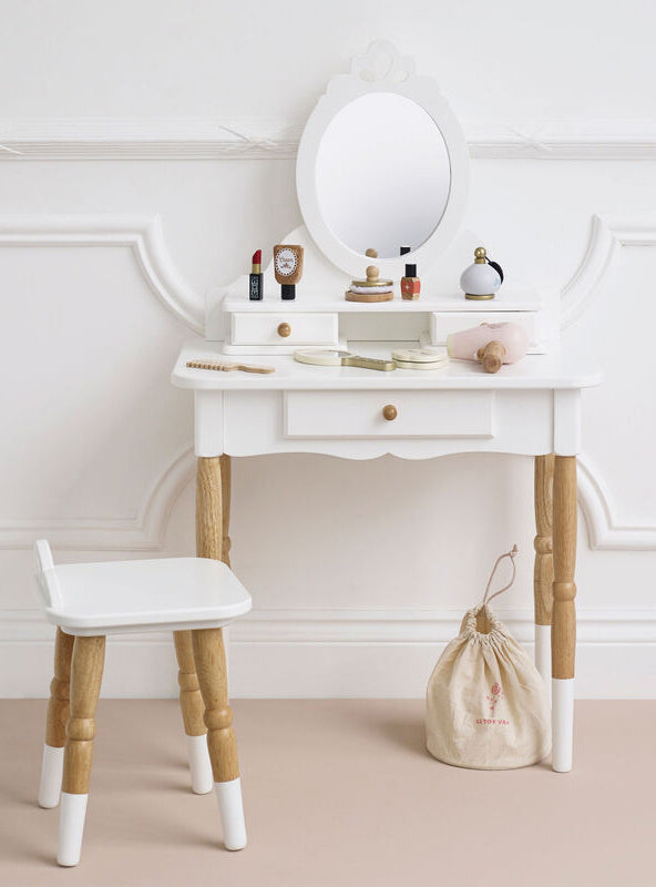 Wooden White Princess Vanity And Stool Set For Girls - Lifestyle Image 2