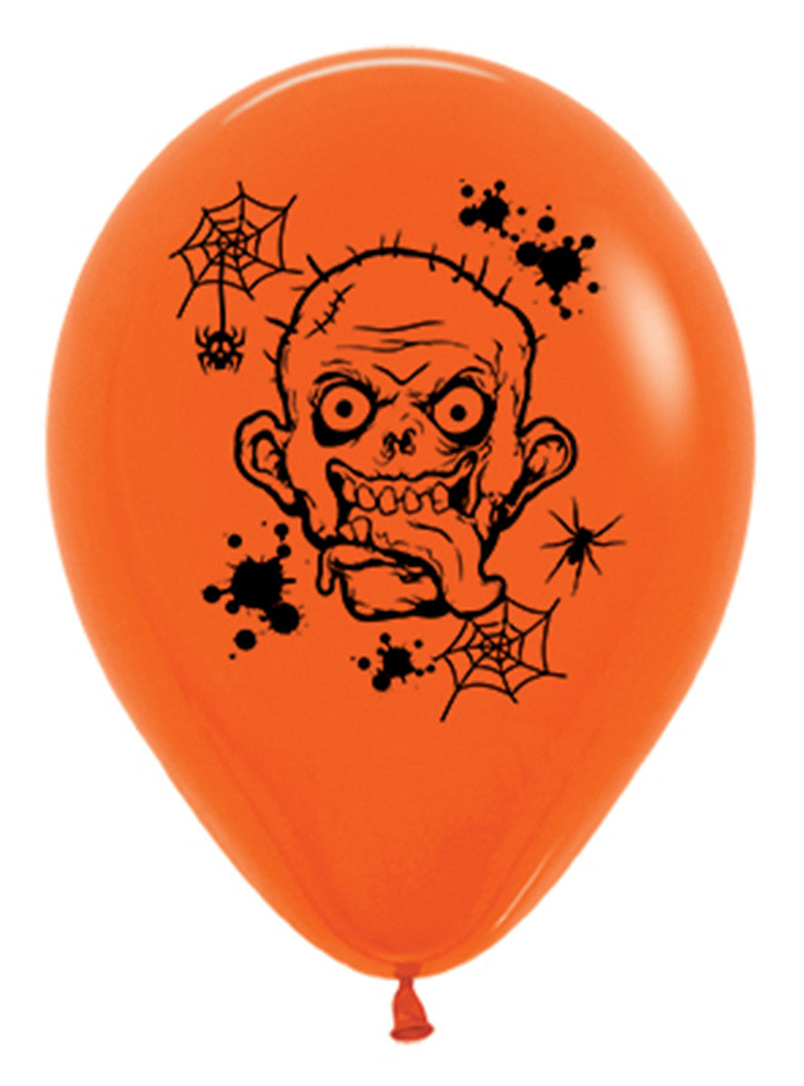 Pack of 6 Orange Zombie Face Latex Balloons - Main Image