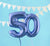 Blue Foil 50th Birthday Balloons and White Bunting