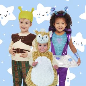 Image of Two Toddlers and a Baby Wearing Costumes