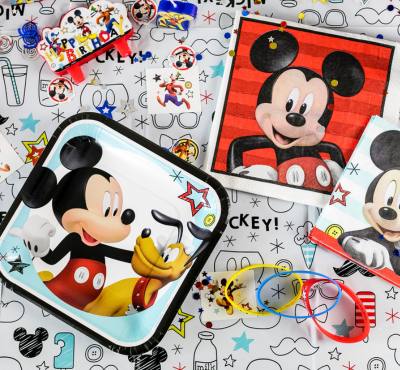 Image of Mickey Mouse Theme Party Supplies on Table