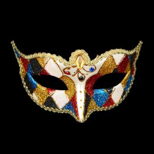 Image of a multi-coloured masquerade mask.