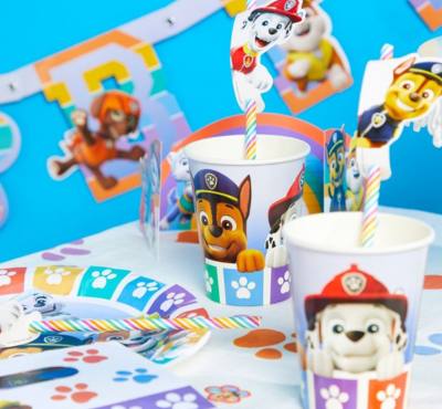 Image of Paw Patrol Theme Party Supplies on Table
