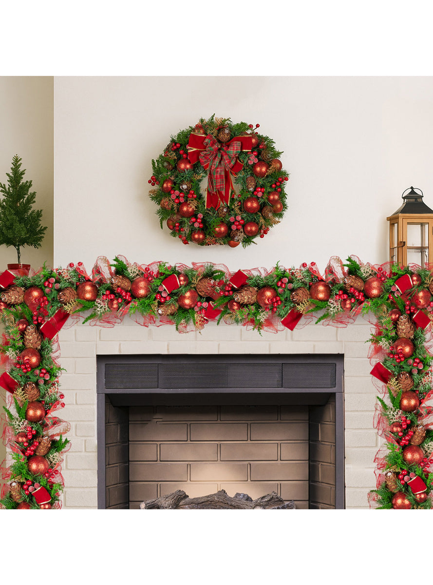 100cm Christmas Garland with Red Decorations - Alternate Image
