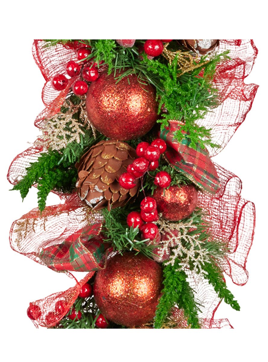 100cm Christmas Garland with Red Decorations - Close Image