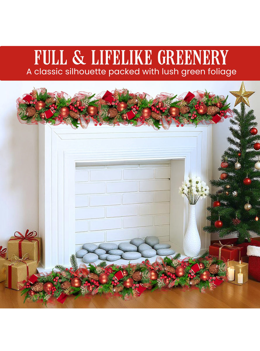 100cm Christmas Garland with Red Decorations - Info Image 2