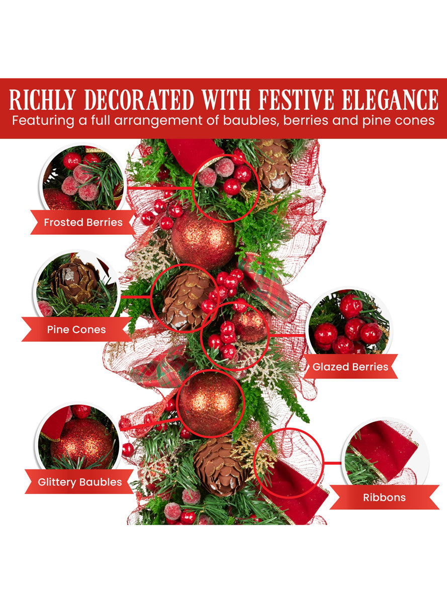 100cm Christmas Garland with Red Decorations - Info Image 3