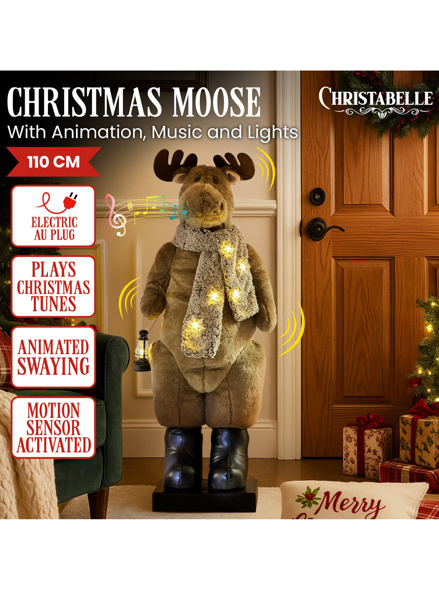 Animated Musical Christmas Moose Decoration 110cm - Info Image 1