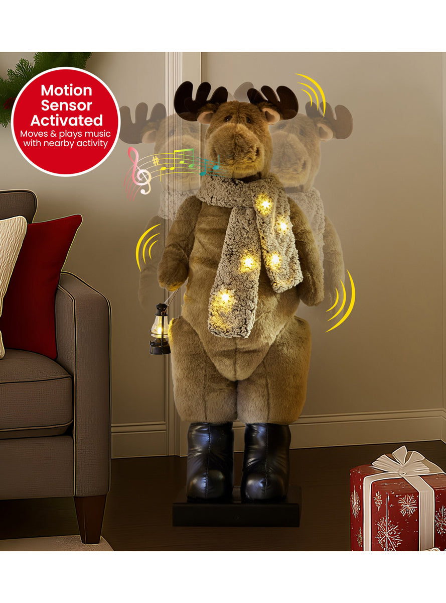 Animated Musical Christmas Moose Decoration 110cm - Info Image 2