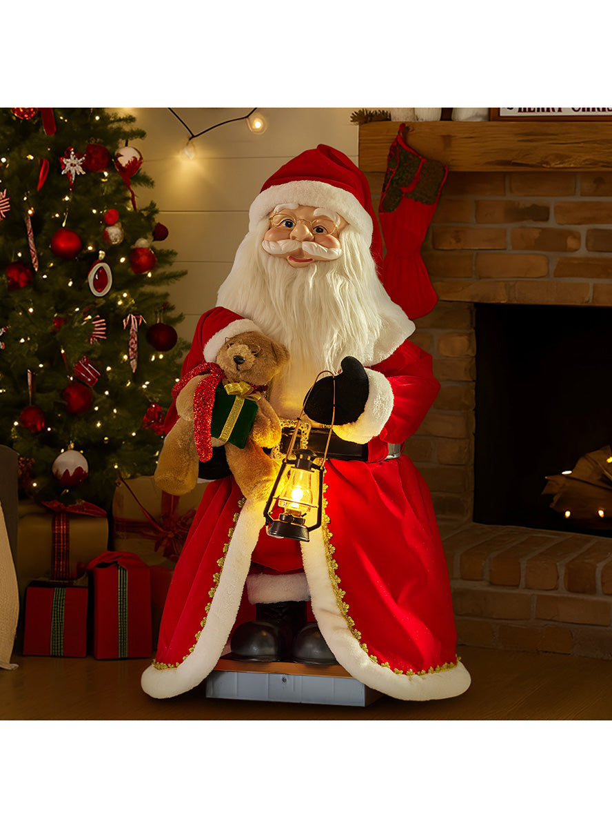 110cm Standing LED Animated Christabelle Santa Claus Lantern Christmas Decoration - Lifestyle Image