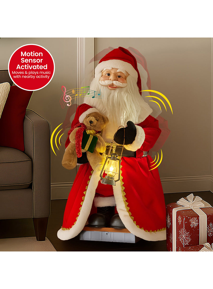 110cm Standing LED Animated Christabelle Santa Claus Lantern Christmas Decoration - Motion Activated Image
